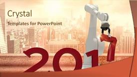  Presentation with robotic - Audience pleasing PPT layouts consisting of robotic hand picking up red backdrop and a cream colored foreground