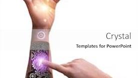  Presentation with robotic - Colorful presentation theme enhanced with robotic-hand-pressing-button backdrop and a white colored foreground