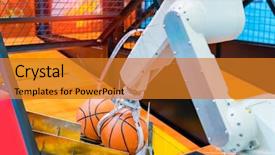  Presentation with robotic - Slides consisting of robotic hand shoots the basketball background and a gold colored foreground