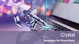  Presentation with notebook design - PPT theme having robotic hand working with notebook background and a violet colored foreground