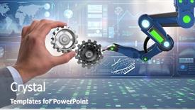  Presentation with intelligence - Amazing PPT layouts having robotic intelligence - teamwork concept with businessman backdrop and a seafoam green colored foreground