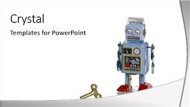  Presentation with robot toy - Beautiful presentation theme featuring robotic intelligence - toy robot finding the key backdrop and a white colored foreground