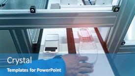  Presentation with robotic - PPT theme with robotic-machine-measure-the-mobile background and a teal colored foreground