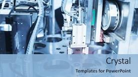  Presentation with factory machine - Slide deck enhanced with robotic machine tool in industrial background and a light blue colored foreground