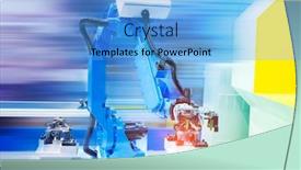  Presentation with factory machine - Beautiful slide set featuring robotic-machine-tool-in-industrial backdrop and a teal colored foreground