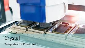  Presentation with machine vision - PPT theme featuring robotic machine vision system background and a light blue colored foreground