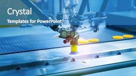  Presentation with industrial automation - Theme having robotic pneumatic piston sucker unit background and a teal colored foreground