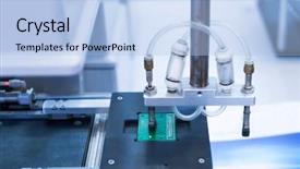  Presentation with industrial automation - Slide set enhanced with robotic pneumatic piston sucker unit background and a light blue colored foreground