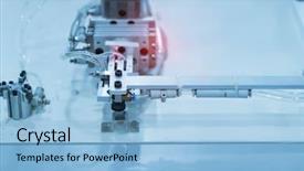  Presentation with industrial automation - Cool new presentation theme with robotic pneumatic piston sucker unit backdrop and a light blue colored foreground