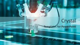  Presentation with industrial automation - PPT theme featuring robotic pneumatic piston sucker unit background and a light blue colored foreground