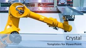  Presentation with compressed air - Cool new PPT theme with robotic pneumatic piston sucker unit backdrop and a light blue colored foreground