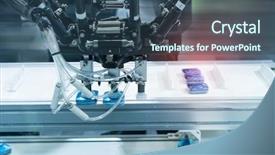  Presentation with industrial automation - Beautiful slide deck featuring robotic pneumatic piston sucker unit backdrop and a ocean colored foreground