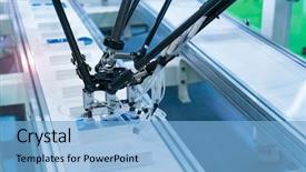  Presentation with industrial automation - PPT theme with robotic pneumatic piston sucker unit background and a light blue colored foreground