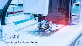  Presentation with industrial automation - Amazing slide set having robotic-pneumatic-piston-sucker-unit backdrop and a sky blue colored foreground