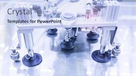  Presentation with compressed air - Presentation design with robotic-pneumatic-piston-sucker-unit background and a light blue colored foreground