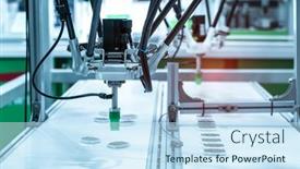  Presentation with industrial automation - Cool new slide set with robotic-pneumatic-piston-sucker-unit backdrop and a sky blue colored foreground