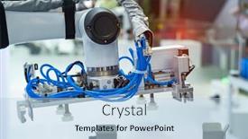  Presentation with compressed air - Presentation theme enhanced with robotic-pneumatic-piston-sucker-unit background and a light blue colored foreground