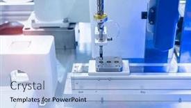  Presentation with industrial automation - PPT theme consisting of robotic-pneumatic-piston-sucker-unit background and a light blue colored foreground