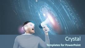  Presentation with young hackers in the concept - Colorful PPT theme enhanced with robotic technology - young handsome man screaming backdrop and a ocean colored foreground