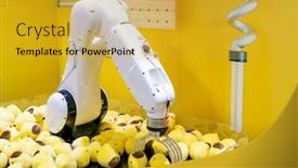  Presentation with robotic - Slide set having robotic-toy-crane-on-funfair background and a gold colored foreground