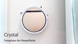  Presentation with robotic - Theme featuring robotic vacuum cleaner cleaning laminate background and a light gray colored foreground