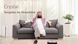  Presentation with robotic - Slide set enhanced with robotic-vacuum-cleaner-cleaning background and a sky blue colored foreground