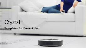  Presentation with room cleaning - Slide set enhanced with robotic vacuum cleaner cleaning background and a light gray colored foreground