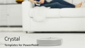  Presentation with room cleaning - Presentation theme with robotic vacuum cleaner cleaning background and a  colored foreground