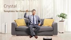  Presentation with robotic - Cool new PPT theme with robotic-vacuum-cleaner-dusting backdrop and a lemonade colored foreground