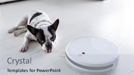  Presentation with robotic - Cool new presentation design with robotic-vacuum-cleaner-hoovering-home backdrop and a light gray colored foreground