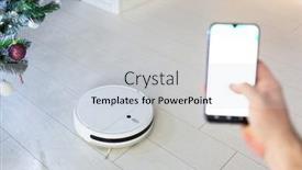  Presentation with mobile application - Presentation design having robotic-vacuum-cleaner-hoovering background and a lemonade colored foreground
