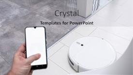 Presentation with mobile application - Beautiful slides featuring robotic-vacuum-cleaner-hoovering backdrop and a light gray colored foreground
