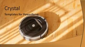  Presentation with robot - Beautiful slides featuring robotic vacuum cleaner on laminate backdrop and a  colored foreground