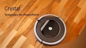  Presentation with robot - Beautiful presentation theme featuring robotic vacuum cleaner on laminate backdrop and a  colored foreground