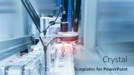  Presentation with manufacturing industry - Beautiful presentation theme featuring robotic-vision-sensor-camera-system backdrop and a light blue colored foreground