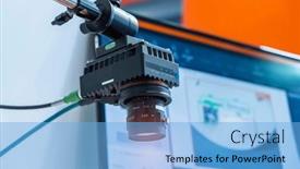  Presentation with manufacturing industry - Slide deck featuring robotic-vision-sensor-camera-system background and a light blue colored foreground