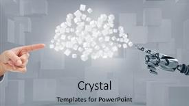  Presentation with robotic arm - PPT theme with robotics blue green - composite image of cloud background and a light gray colored foreground