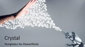  Presentation with robotic arm - Theme having robotics blue green - composite image of cloud background and a  colored foreground