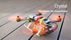  Presentation with drone - Audience pleasing PPT theme consisting of robotics blue green - drone flying backdrop and a gray colored foreground