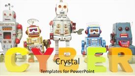  Presentation with robots - Cool new slides with robots and the word cyber backdrop and a  colored foreground