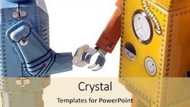  Presentation with robot - Colorful theme enhanced with robots handshaking backdrop and a yellow colored foreground
