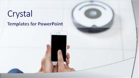  Presentation with room cleaning - Cool new slide deck with robots leg - cleaning concept - automatic robotic backdrop and a sky blue colored foreground