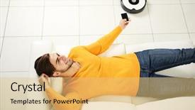  Presentation with room cleaning - Amazing presentation theme having robots leg - cleaning concept - automatic robotic backdrop and a yellow colored foreground