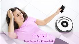  Presentation with room cleaning - Presentation featuring robots leg - cleaning concept - automatic robotic background and a pink colored foreground