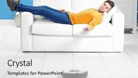  Presentation with room cleaning - Presentation consisting of robots leg - cleaning concept - automatic robotic background and a white colored foreground