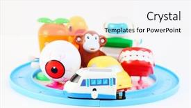  Presentation with clay toys - Colorful PPT theme enhanced with robots leg - group of eight little bright backdrop and a white colored foreground