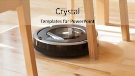  Presentation with robotic - Colorful slide set enhanced with robots leg - robotic vacuum cleaner on laminate backdrop and a  colored foreground