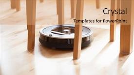  Presentation with robotic - PPT theme featuring robots leg - robotic vacuum cleaner on laminate background and a  colored foreground