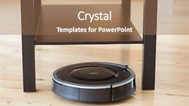  Presentation with robots - PPT theme enhanced with robots leg - robotic vacuum cleaner on laminate background and a  colored foreground