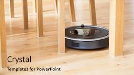  Presentation with robotic - PPT theme enhanced with robots leg - robotic vacuum cleaner on laminate background and a  colored foreground